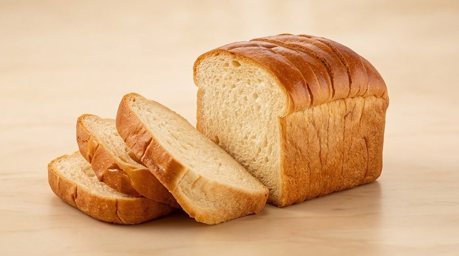 Golden milk bread loaf with soft slices