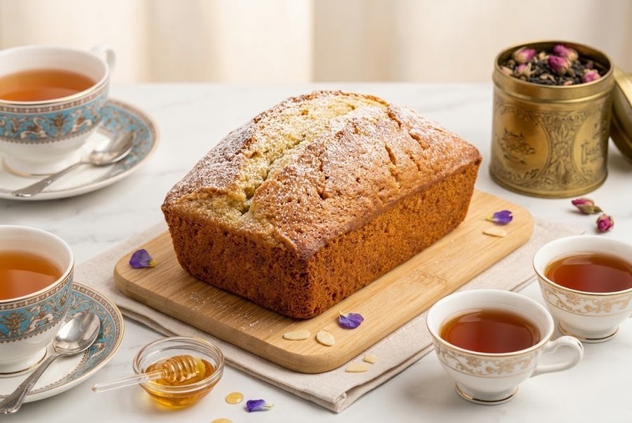 Golden tea cake loaf with chai